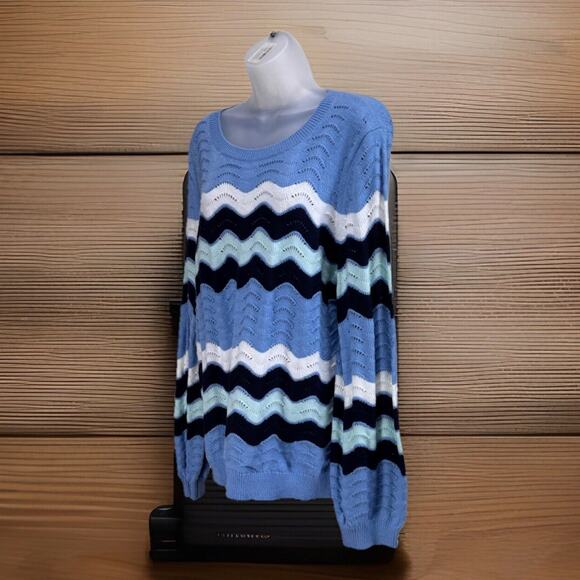 Blue and White Wave Pattern Sweater - Picture 2 of 12